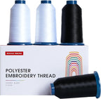 Richword Selected Black and White Embroidery Thread 4 Rolls, Huge Spool 4000M(4374Y) 40WT Polyester Thread for All Commercial Multi Needles and Single Needle Embroidery Machines