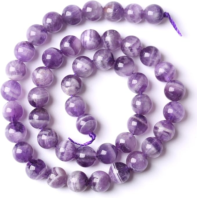 72PCS 10mm Natural Purple Dream Lace Amethysts Beads Crystal Round Loose Beads for Jewelry Making DIY Bracelet Necklace 32" 2 Strand