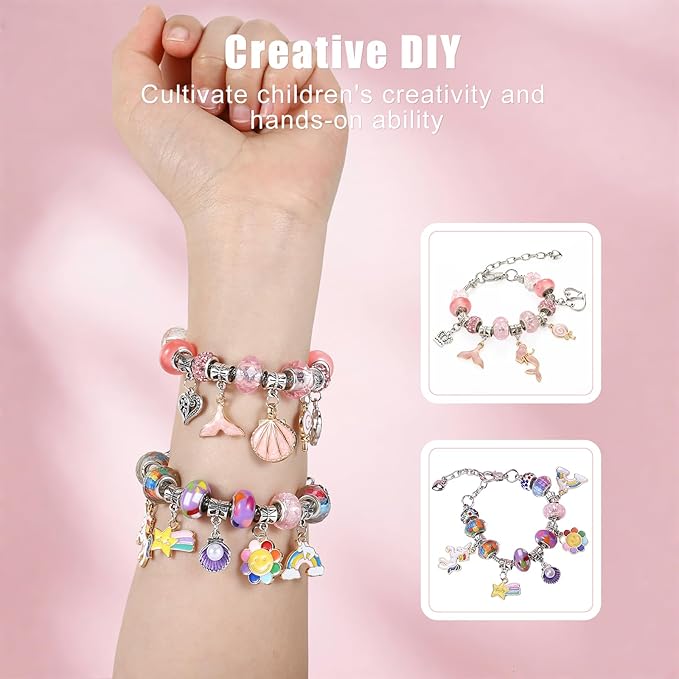 Emibele Bracelet Making Kit for Girls, 120 PCS Jewelry Making Kit DIY Art Crafts Toy with Portable Jewelry Organizer Box for Girls 5-12, Gifts for Teens Women on Birthday Valentines Christmas