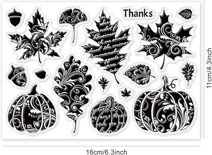 GLOBLELAND Autumn Leaves Clear Stamps for DIY Scrapbooking Fall Pumpkin Silicone Stamp Seals Transparent Stamps for Thanksgiving Day Cards Making Photo Album Journal Home Decoration