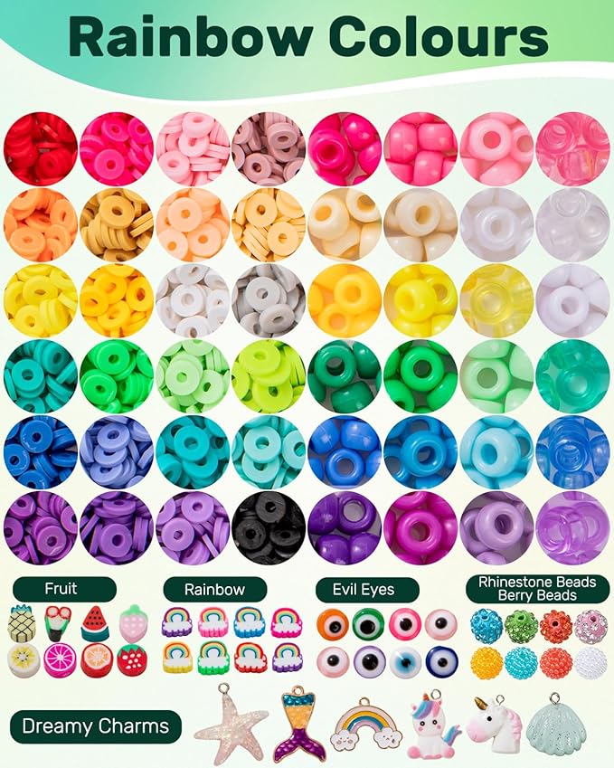 Taybonds Friendship Bracelet Making Kit for Beginners, 3 Boxes Jewelry Making Kit with Polymer Clay Charms, Clay, Pony, Letter Beads, Pearls, Unicorn Mermaid Rainbow Pendants, Gift Party