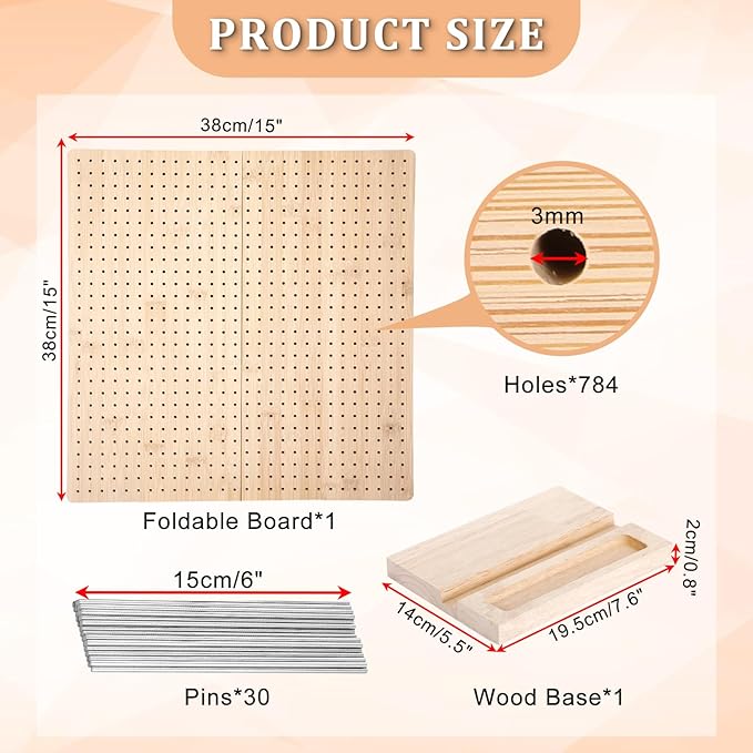 OGANAZI 15" Foldable Crochet Blocking Boards for Crochet Projects, Wooden Granny Square Blocking Board with 30 Pegs, Handcrafted Knitting Blocking Mat, Ideal Crocheting Accessories Gift for Crocheters