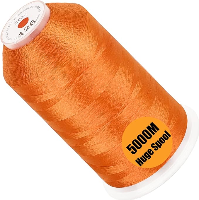 New brothread - Single Huge Spool 5000M Each Polyester Embroidery Machine Thread 40WT for Commercial and Domestic Machines - Pumpkin
