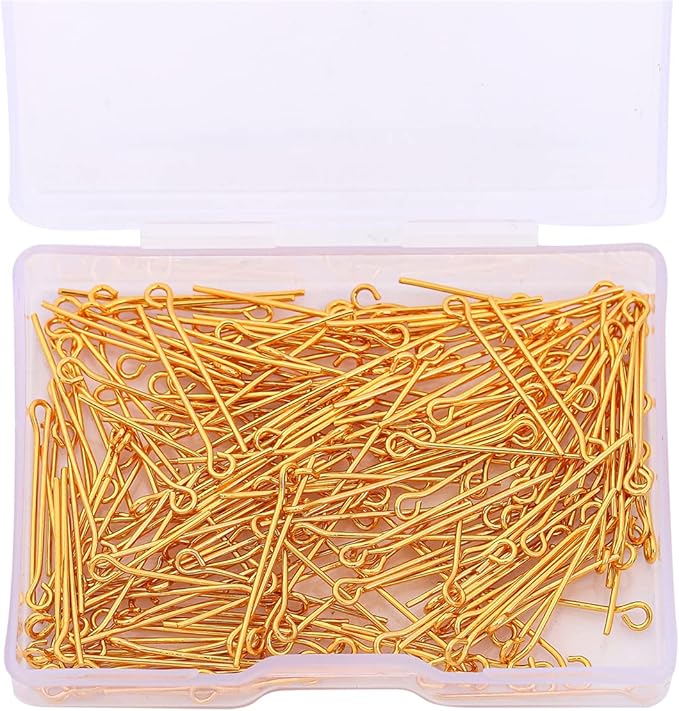 18K Gold Plated Open Eye Pins Non Tarnish 25mm 200pcs for Jewelry Making Findings