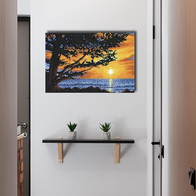 YAKOLECI Latch Hook Kits for Adults, Color Printed DIY Crafts Needlework Arts Rug Sewing Carpet for Home Decoration Festival Gift 23.6''X15.8'' (Seaside Sunrise) (YA-003)
