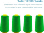 Green Serger Thread, All-Purpose Thread for Sewing, Polyester, 4 Cones of 3000 Yards Each Spool for Sewing Machine