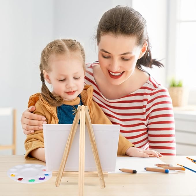 AROIC Canvas and Easel Set,Art Painting Set with 26 Pack (2 PCS 9" Wood Easels, 20 Brushes, 2 Canvas Boards and 2 Palette) Painting Supplies kit for Kids & Adults to Painting Party