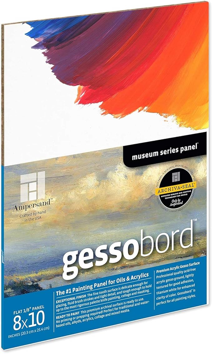 Ampersand Art Supply Gesso Wood Painting Panel: Museum Series Gessobord, 8" x 10", 1/8" Flat Profile