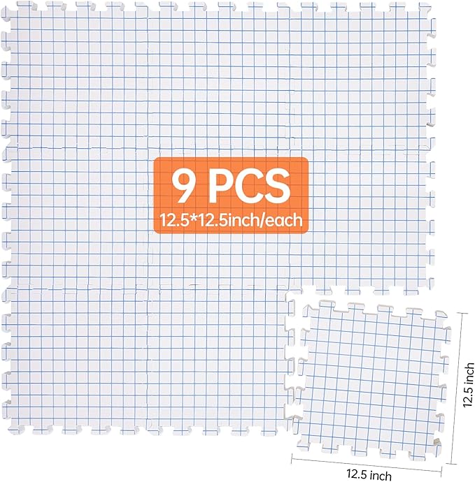 Iswabard Blocking Mats for Knitting & Crochet Projects Crochet Blocking Board 9 Pack, Thickness 0.7 inches,150 T-Pins and 1 Storage Bag, Blocking Board for Crocheting Knitting Blocking Mats and Pins