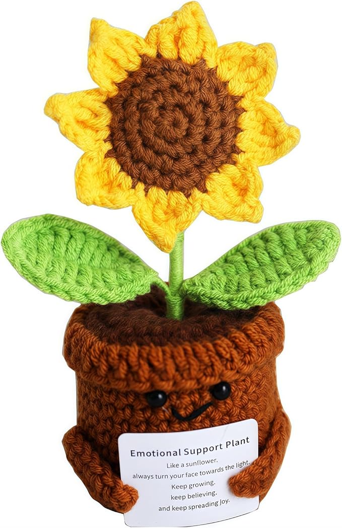 Inspirational Gifts for Women, Positive Crochet Animals, Emotional Support Home Decor Knitting Flower, Handmade Crochet Sunflower Motivational Gifts for Women