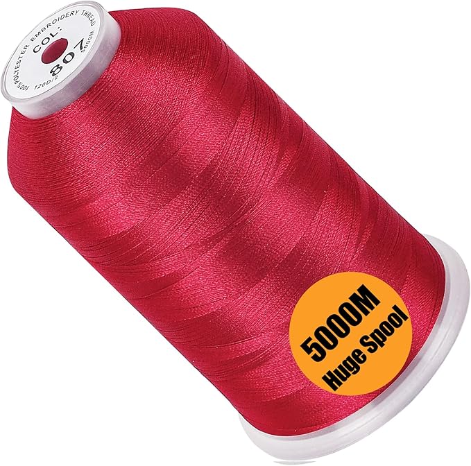 New brothread - Single Huge Spool 5000M Each Polyester Embroidery Machine Thread 40WT for Commercial and Domestic Machines - Carmine