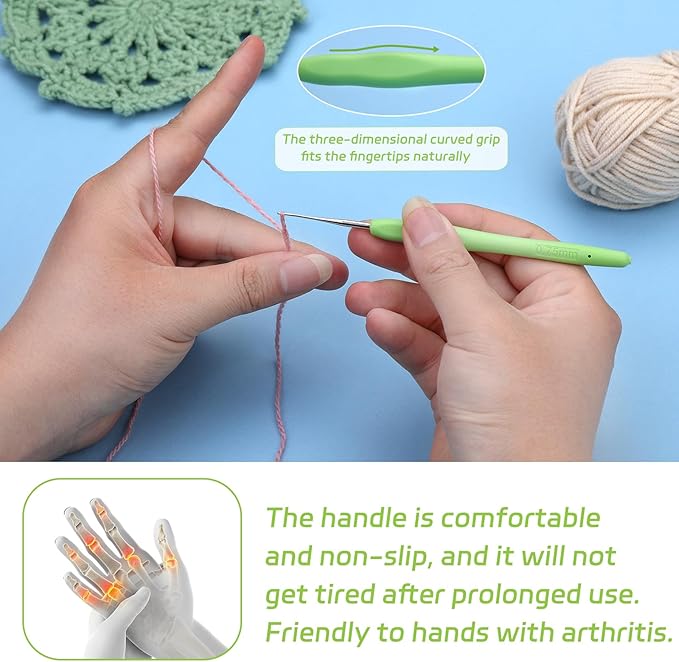 0.75 mm Crochet Hook, Ergonomic Handle for Arthritic Hands, Extra Long  Knitting Needles for Beginners and Crocheting Yarn (0.75 mm)