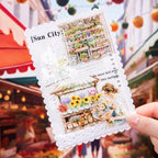 TIAMECH Bazaar PET Stickers - 80 Pcs Fruit Stand Food Street & Flower Vegetable Market Design, Waterproof Sticker for Journaling & Scrapbooking, Junk Journal Supplies, Ephemera & DIY Crafts