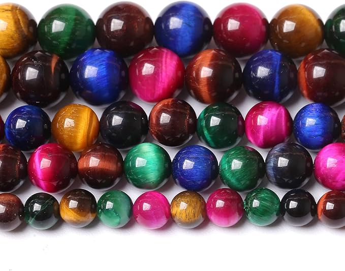 8mm 45PCS Colorful Tiger Eye Natural Stone Beads Crystal Spacer Loose Beads for Jewelry Making DIY Bracelet 1 Strand 15 inches