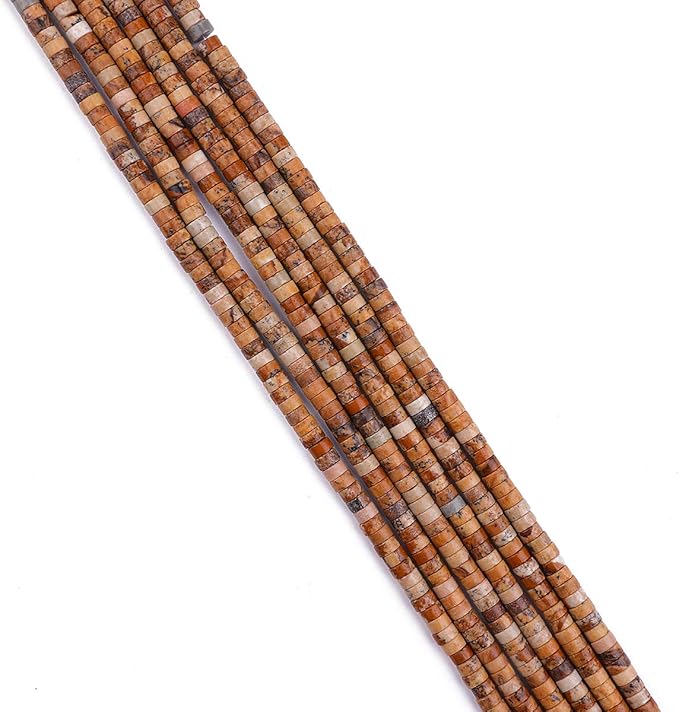 Natural Brown Picture Jasper Spacer Beads Caps Loose Semi Gemstone for Beading Jewelry Making 4mmx2mm 38cm