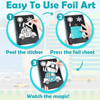 FUNNYB&G Foil Art Craft for Kids - Christmas Crafts Gift Party Favors Stocking Stuffers for Kids Fun Art Supplies Creative Birthday Gift Travel Toys for Girls Boys 4 5 6 7 8 9 Years Old (Vehicle)