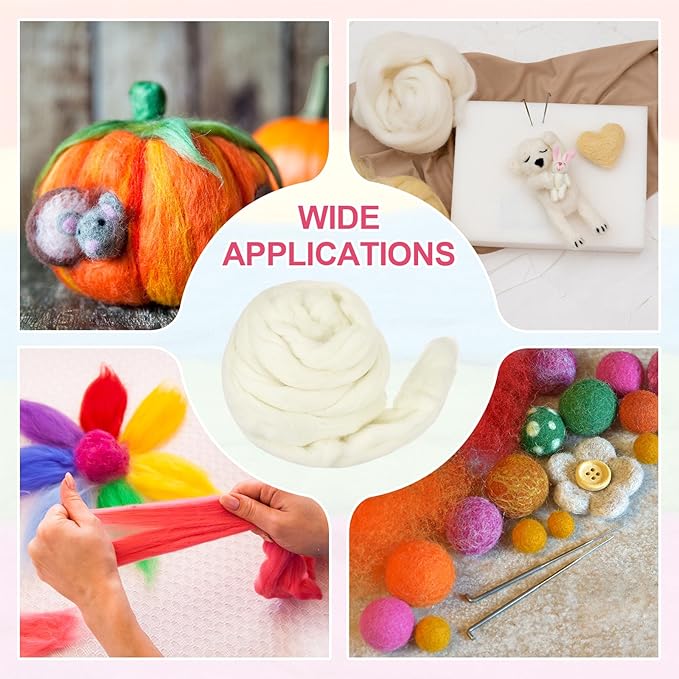 MECCANIXITY Wool Roving Yarn Soft Felting Wool 50g/1.76oz Pure Chunky Roving Yarn for Needle Felting Knitting Blanket Spinning Weaving Art DIY Craft Light Beige