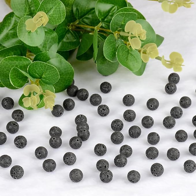 10mm 100pcs Natural Stone Beads Black Lava Round Genuine Stone Beading Loose Gemstone Hole Size 1mm DIY Charm Smooth Beads for Bracelet Necklace Earrings (Black Lava 10mm)