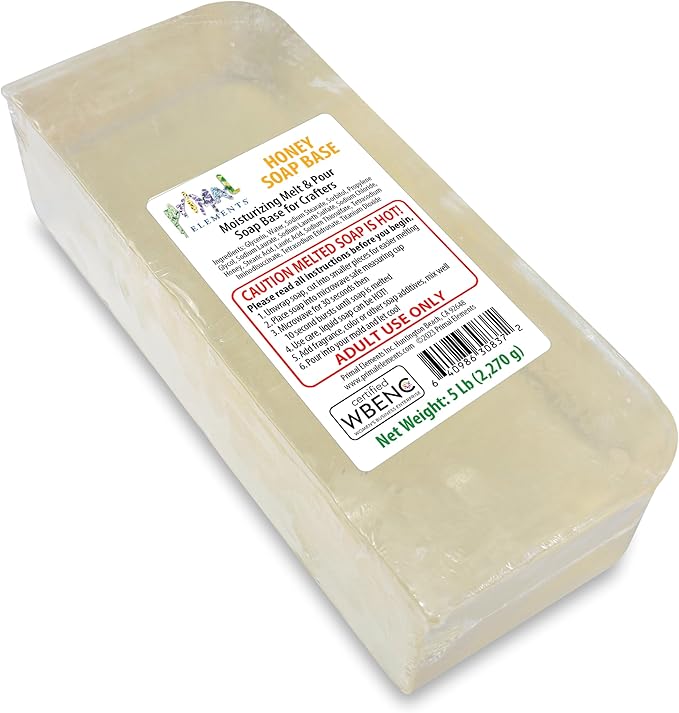 Primal Elements Honey Soap Base - Moisturizing Melt and Pour Glycerin Soap Base for Crafting and Soap Making, Easy to Cut - 5 Pound