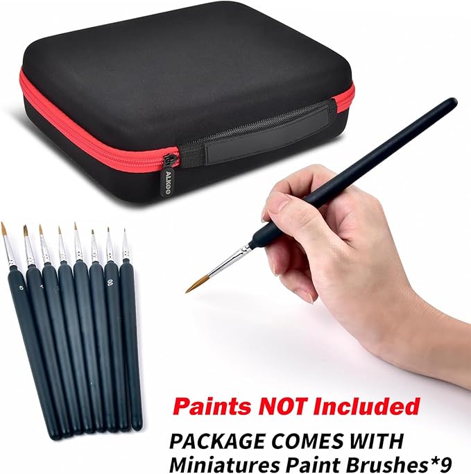 ALKOO Model Paint Storage Case for Testors Paint Set, Paints Organizer Carrying Bag Holds 42 Bottles with 9 Fine Detail Miniatures Brushes, Enamel Container, Drawing Ink Holder- Box Only (Black)