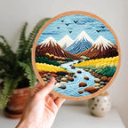 BEUNITONE 3PCS Mountain and River Punch Needle Kit for Adults Beginners, Complete Craft Kit Needlepoint Kits for Adults with Hoop, Punch Needle Starter Craft Set for Cloth Festival Gift and Home Decor