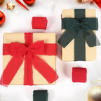 3 Rolls Dark Green Handmade Fringe Chiffon Ribbon 1.5" x 7Yd Silk-Like Colorful Rustic Ribbon for Bouquets Wrapping Decor Wedding Tie Invitations Crafts