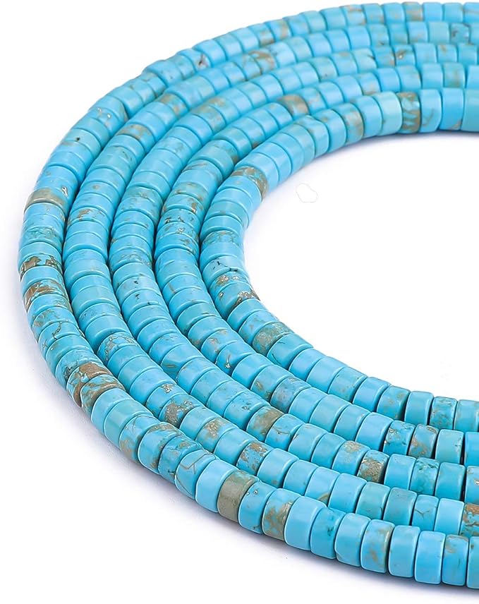 Natural Blue Turquoise Spacer Beads Caps Loose Semi Gemstone for Beading Jewelry Making 6mmx3mm 38cm
