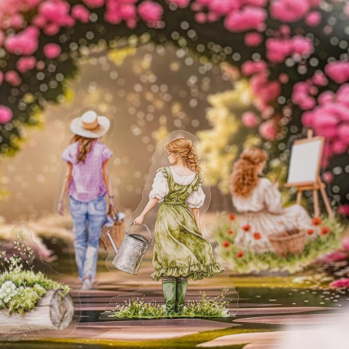 TIAMECH Romantic Trip to Garden PET Stickers - 120 Pcs Flower Pinking Dream Cherry Girls Design, Waterproof Sticker for Journaling & Scrapbooking, Junk Journal Supplies, Ephemera & DIY Crafts