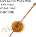 2 Balls Merino Wool Yarn, 12-Ply Luxurious and Soft Yarn for Hand Knitting & Crocheting, 1.76 OZ/50g, 120 yds/110 Meters(Orange,2Balls)
