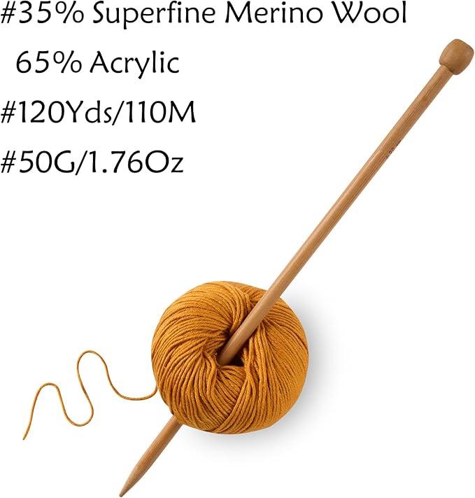 6 Balls Merino Wool Yarn, 12-Ply Luxurious and Soft Yarn for Hand Knitting & Crocheting, 1.76 OZ/50g, 120 yds/110 Meters(Orange,6Balls)