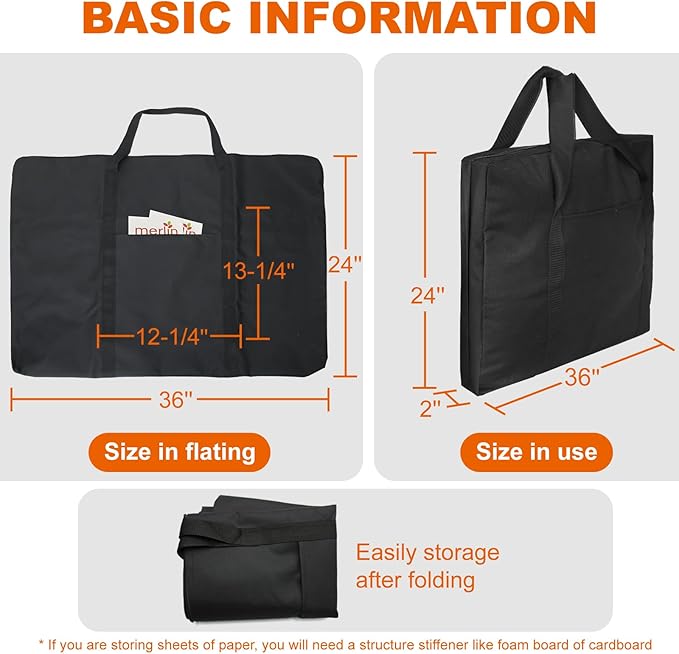 Cupohus Waterproof Art Portfolio Bag 25" x 37" for 24" x 36" Artworks with Outer Pockets and Handle, Student Carrying Storage Bag