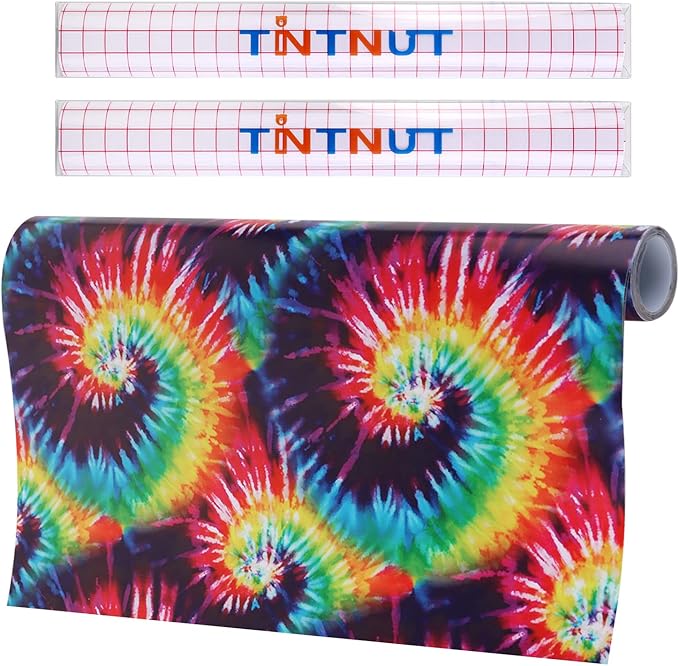 Tintnut Tie Dye Permanent Vinyl Roll - 12 inch x 5ft, Seamless Big Fireworks Adhesive Swirl Pattern Water Proofing Vinyl Self Sticker