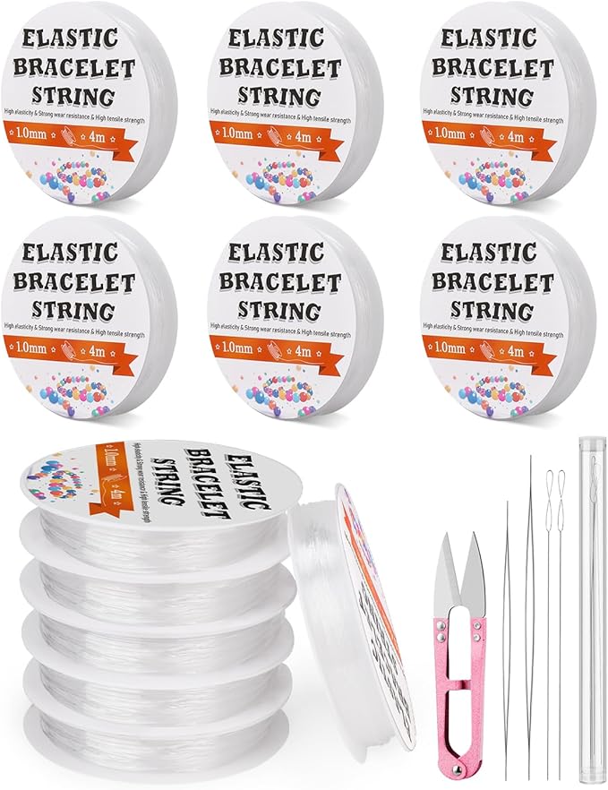 JUPEAN 1 mm Stretchy Bracelet String Elastic String for Bracelet Making Easy to Knot with Jewelry Making Supplies Beading Needles and Container for Storage