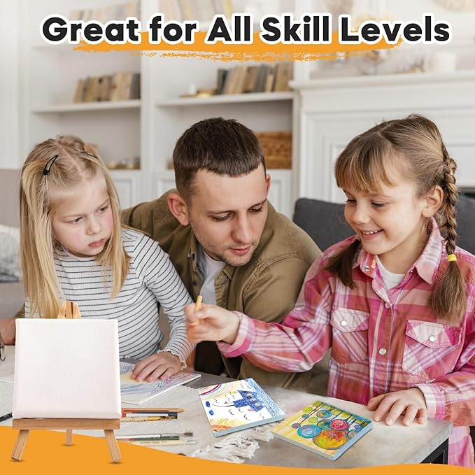 CONDA Mini Stretched Canvas for Painting, 4x4 inch 12 Pack of Art Small Canvases for Kids Artists,100% Cotton Primed Blank Canvas, 4/8 Inch Profile Value Bulk Pack for Acrylics, Oils Painting