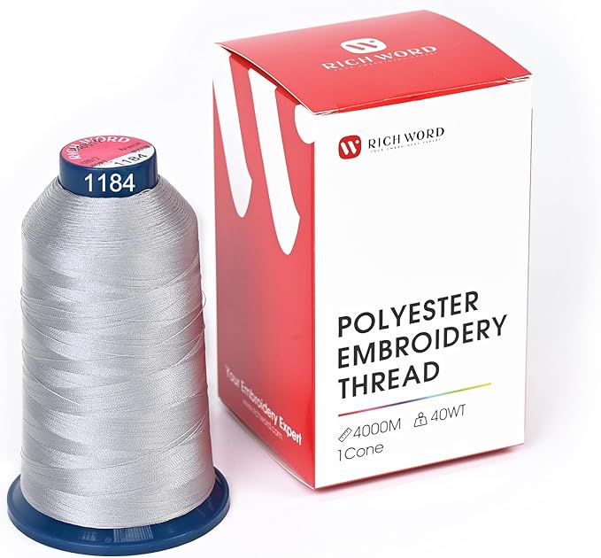 Richword Selected Grey Embroidery Thread 4000M(4374Y) 40WT Polyester Thread 100 Colors Selected for Commercial Multi Needles and Single Needle Embroidery Machine 1184