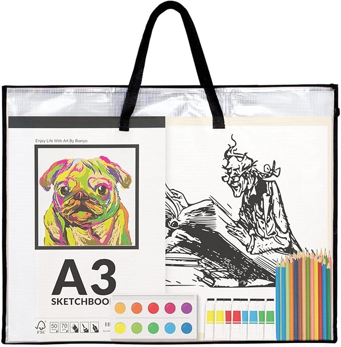 SUNEE 19x25 Art Portfolio Bag, 3 Packs Artist Supply Organizer with Handle, Zippered Storage Folder for Artwork, Poster, Scrapbook, Keepsake and Bulletin Board