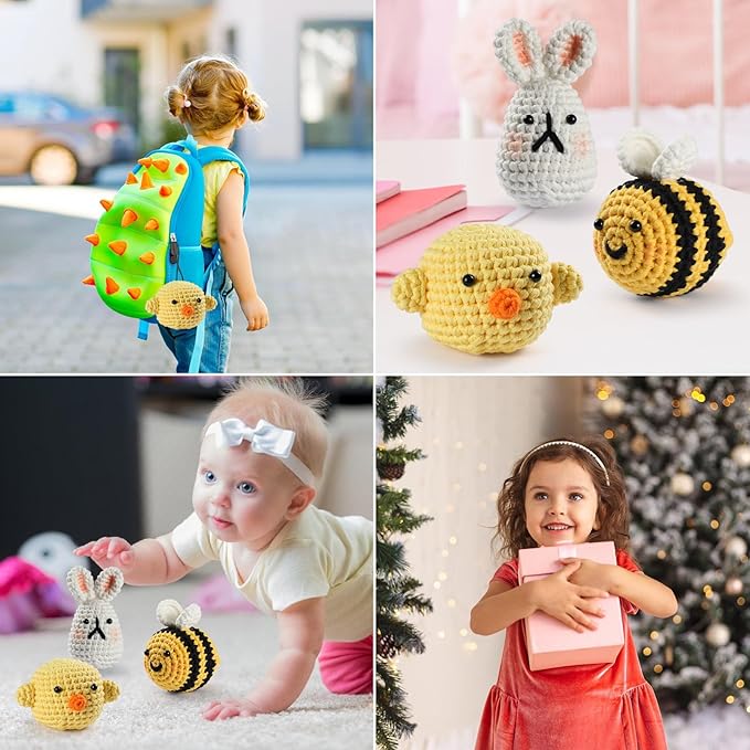 YWQZBHEMO Crochet Kits for Beginners/Experts - All-in-One Learn to Crochet 3 Different Patterns Sets - Chicken, Rabbit, Bee for Adult Starters, Includes Enough Yarns, Hook, Accessories