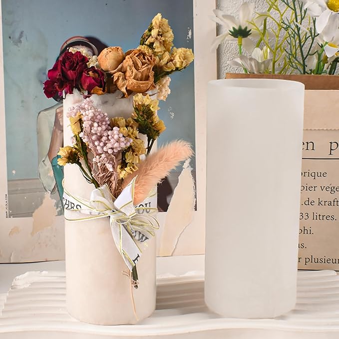 2 Pack 6 Inch Cylinder Candle Mold Pillar Candle Molds Taper - Resin Casting Silicone Molds for Home Decor & Candle Making Wave Spiral Mold