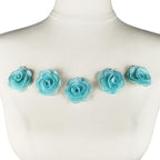 5 PC Rose Flower Sequins Lace Embroidery Patch Applique Trim Wedding Dress DIY Sewing Craft Clothes Applique, 1.6 Inch, Light Blue