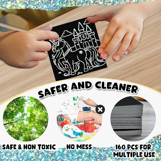 ZMLM 165 Rainbow Scratch Paper Art Crafts Mini Notes Kids Gifts 4 5 6 7 8 9 10 Years Old Girls Boys Students Teens Classroom Prizes School Supplies Birthday Party Travel Toy Activity (Silver)