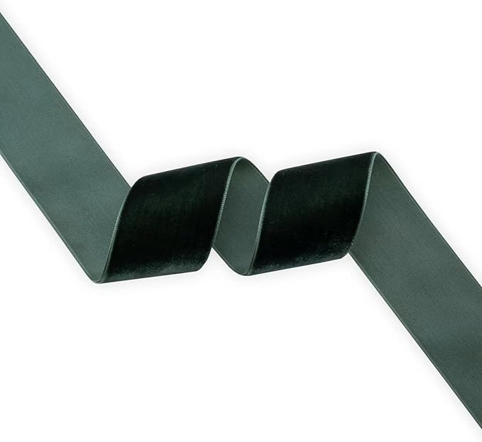 Nylon Velvet Ribbon Single Faced,1 1/2 Inch X 25Yards Spool (Dk Green)