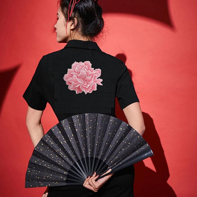 Sew on Peony Floral Patches, Embroidered Flower Appliques for DIY Clothing, Jackets, Jeans, Backpacks, Hats, Arts Craft Sew Making (Pink Peony)