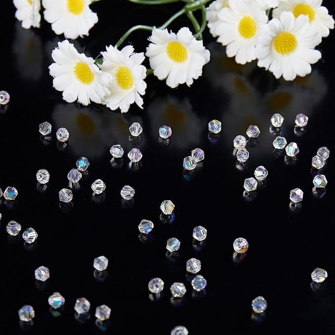 1100PCS 4mm Bicone Crystal Glass Beads for Jewelry Making, Sparkling Mini Beads for Suncatchers, DIY Bracelets & Craft Projects (AB Phantom Purple)