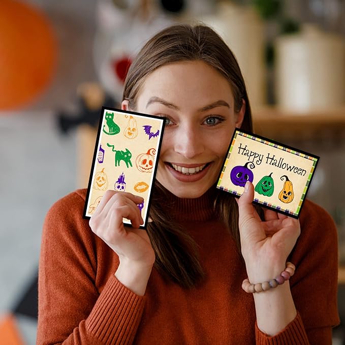 ORIGACH Silicone Clear Stamps - Witch, Ghost, Cat, Bat, Pumpkin Reusable Stamps for Card Making, Scrapbooking & DIY Halloween Décor - 6.3x4.3inches