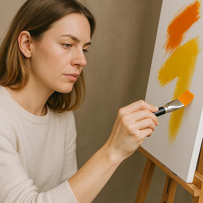 1.5 inch Flat Paint Brushes for Acrylic Painting 4 Pieces Professional Artist Brush Large Base Coating Paint Brushes for Acrylic Watercolor Gouache Oil and Body Painting