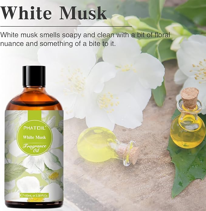 PHATOIL 3.38FL.OZ Fragrance Oils for Diffuser, Perfect for Aromatherapy, Humidifiers, Yoga, DIY Candle and Soap Making Scents (White Musk)
