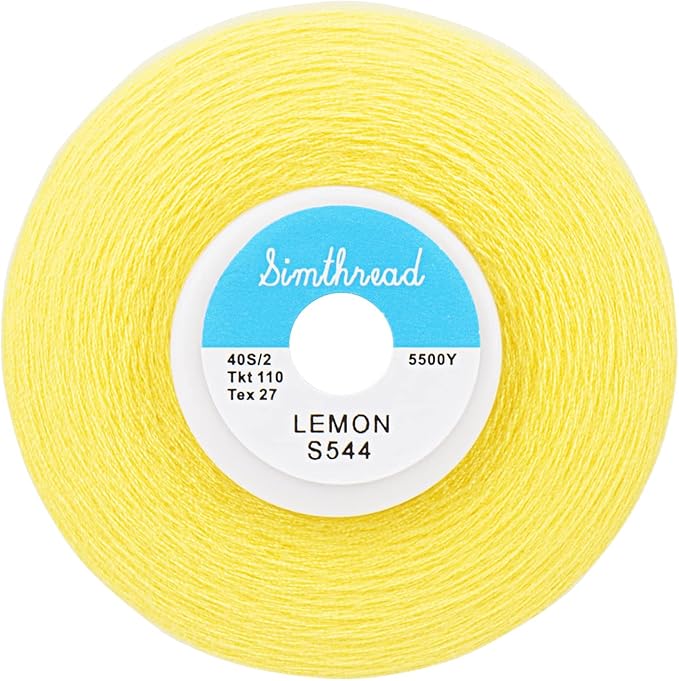 Simthread All Purpose Sewing Thread from 100% Spun Polyester for Serger, Overlock, Merrow, Quilting Sewing 4 Big Cones of 5000M (5500 Yards) Each - 40S/2 Lemon