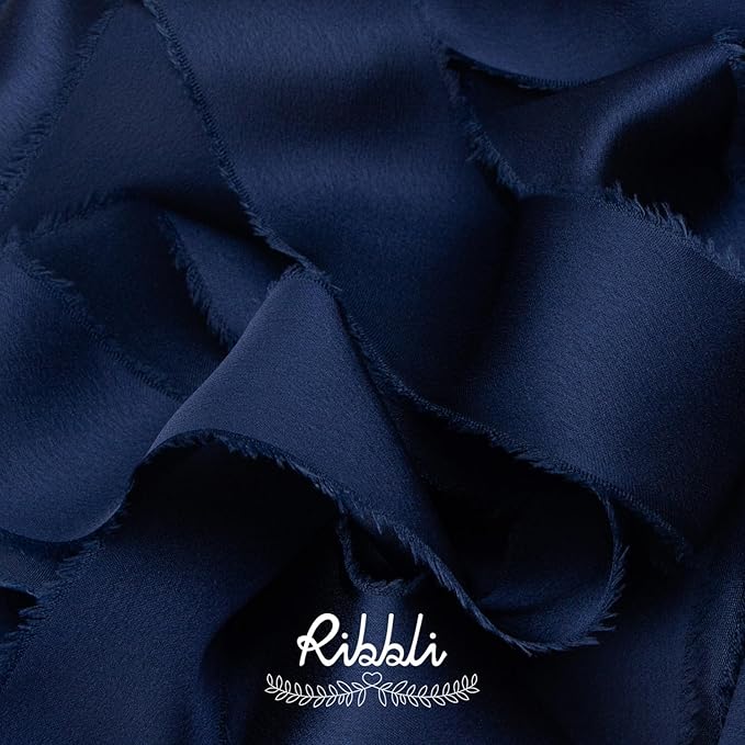 Ribbli Navy Blue Silk Satin Ribbon 1.5 Inch x 30 Yard Handmade Frayed Chiffon Navy Ribbon for Gift Wrapping Wedding Invitations Bridal Bouquets Home Decor
