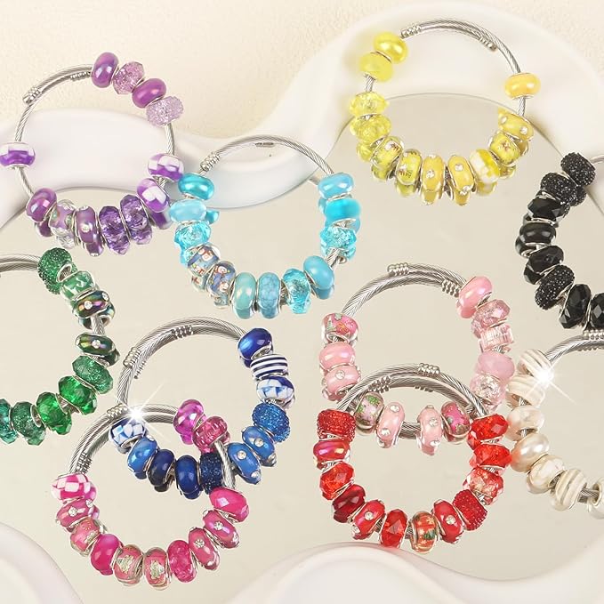 Large Hole Beads Spacer Beads Dark Blue Assorted European Craft Big Beads Large Hole Lampwork Murano Bead Fairy Wand Garden Beads for DIY Bracelet Necklace Earring Jewelry Making Decoration Supplies