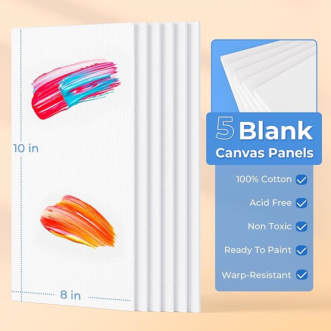 Nicpro Acrylic Paint Canvas Set for Adults, 46PCS Art Painting Supplies Kit with 24 Acrylic Paints(36ML), Table Wood Easel, 5 Canvas Panels, 12 Brushes, Paper Pad, Palette for Artist Beginner Students